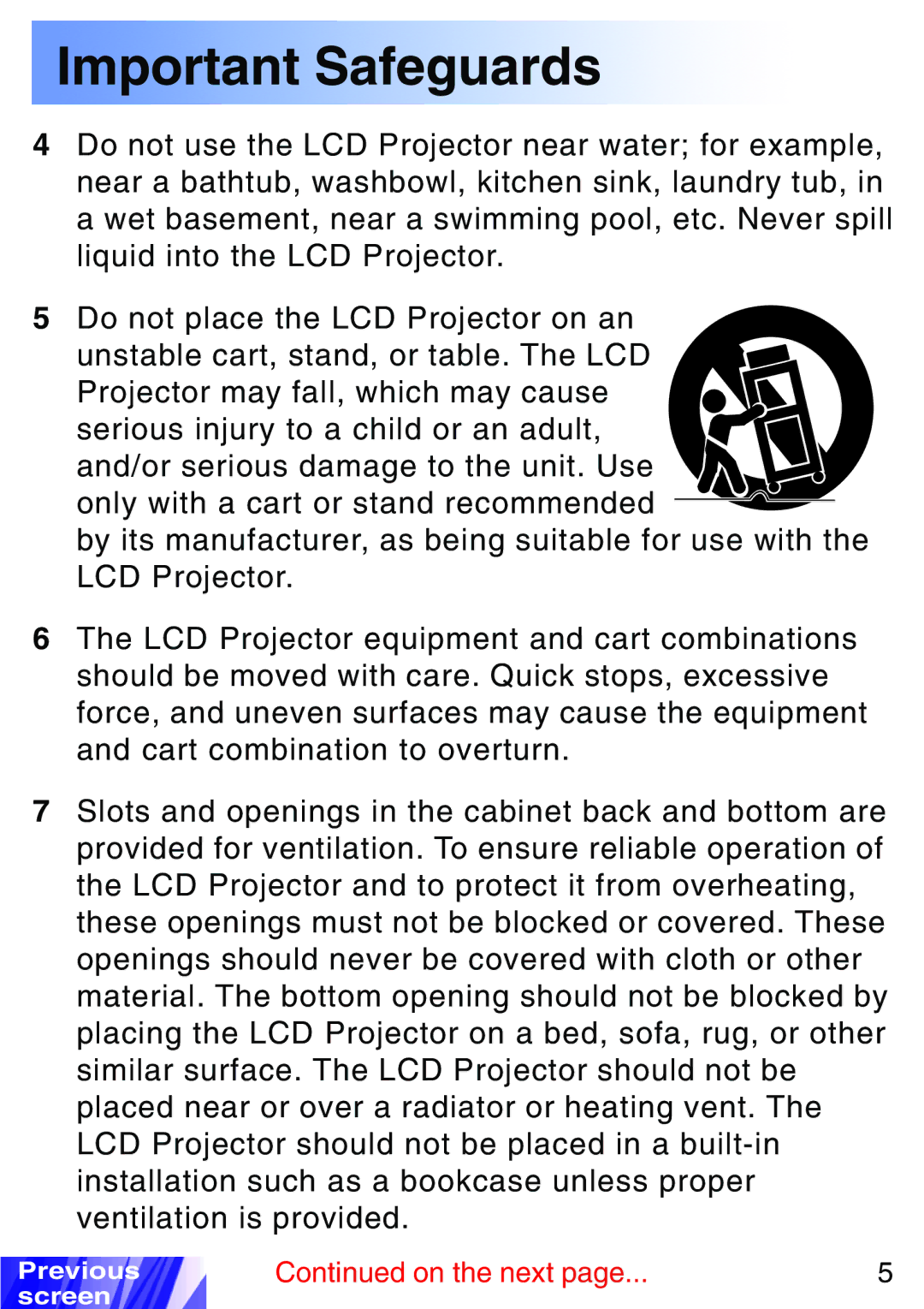 JVC LX-P1010ZU, LX-P1010ZE operating instructions Important Safeguards 