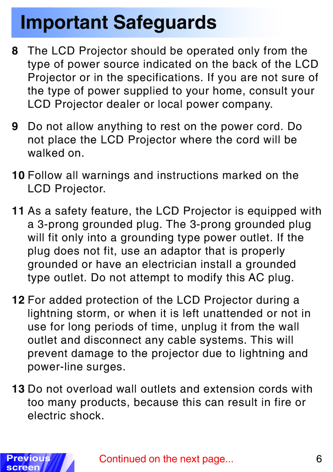 JVC LX-P1010ZE, LX-P1010ZU operating instructions Important Safeguards 