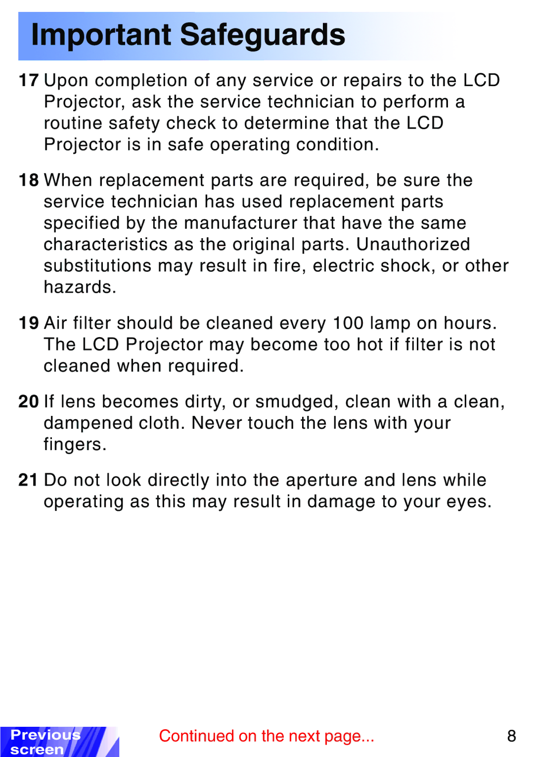 JVC LX-P1010ZE, LX-P1010ZU operating instructions Important Safeguards 