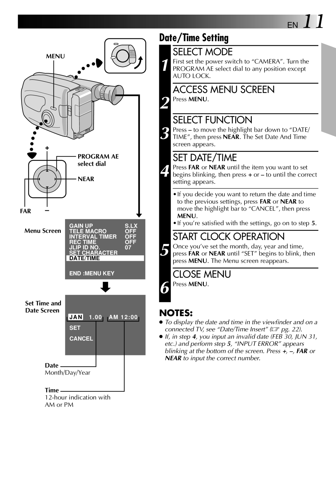 JVC 0397TOV*UN*YP, LYT0002-018A manual Start Clock Operation, Close Menu, Near 