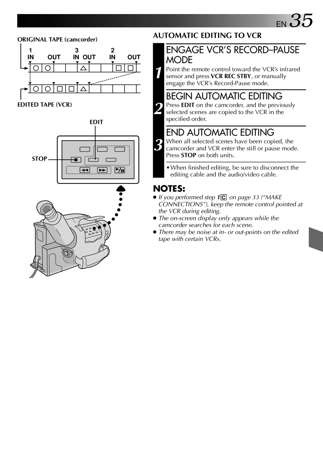 JVC 0397TOV*UN*YP, LYT0002-018A manual Begin Automatic Editing, END Automatic Editing, Edited Tape VCR Stop 