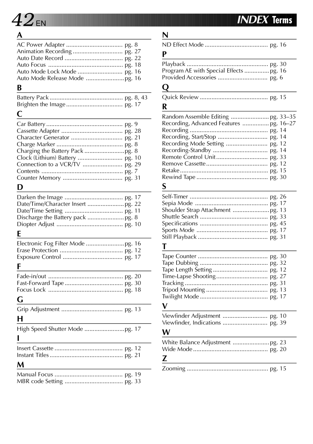 JVC LYT0002-018A Animation Recording, Auto Mode Lock Mode, ND Effect Mode Playback, Date/Time Setting, Diopter Adjust 