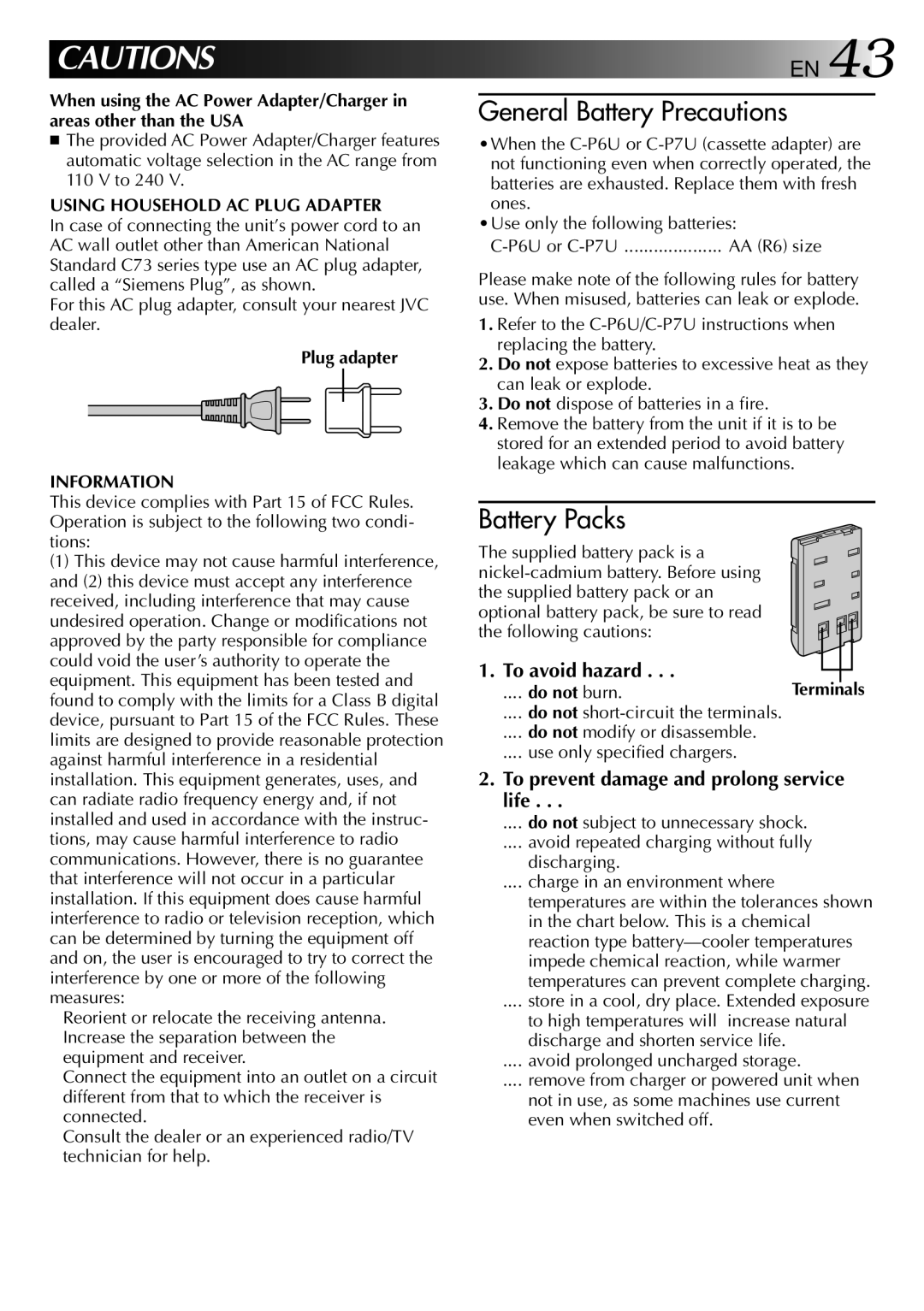 JVC 0397TOV*UN*YP, LYT0002-018A manual Using Household AC Plug Adapter, Plug adapter, Information, Do not burn 