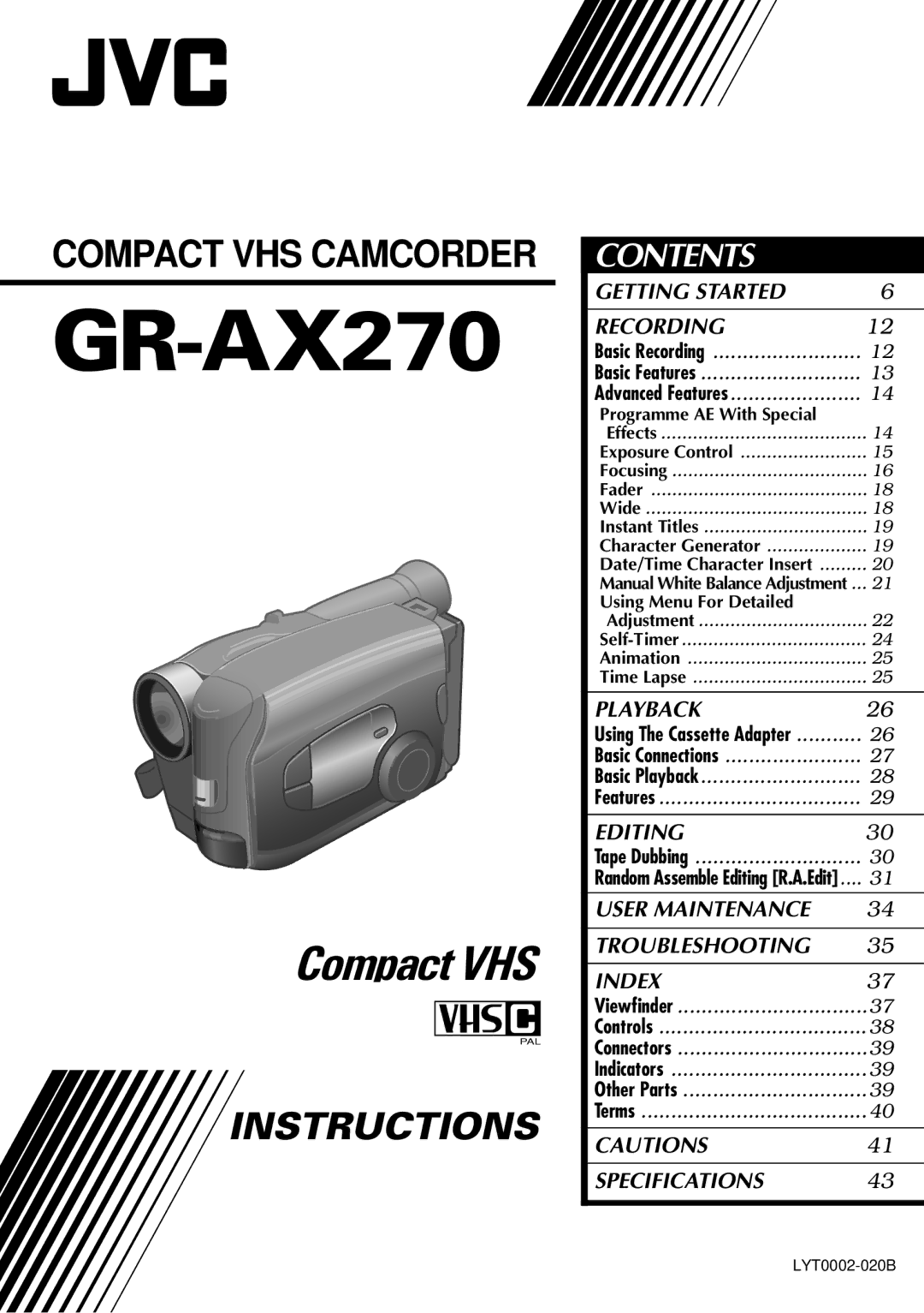 JVC LYT0002-020B specifications GR-AX270 