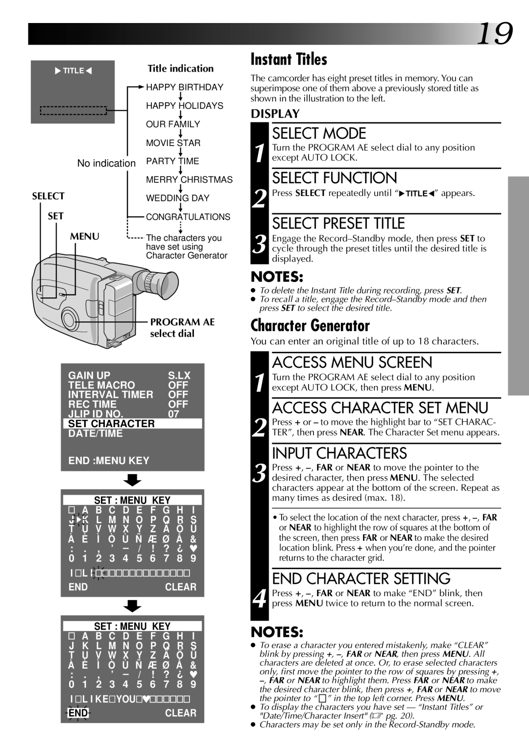 JVC LYT0002-020B specifications Instant Titles, Character Generator 