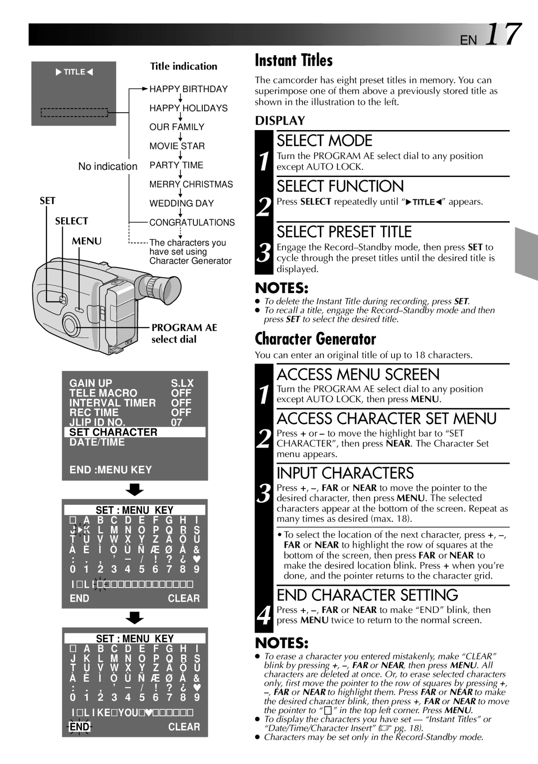 JVC GR-AX275, LYT0002-025A manual Instant Titles, Character Generator 