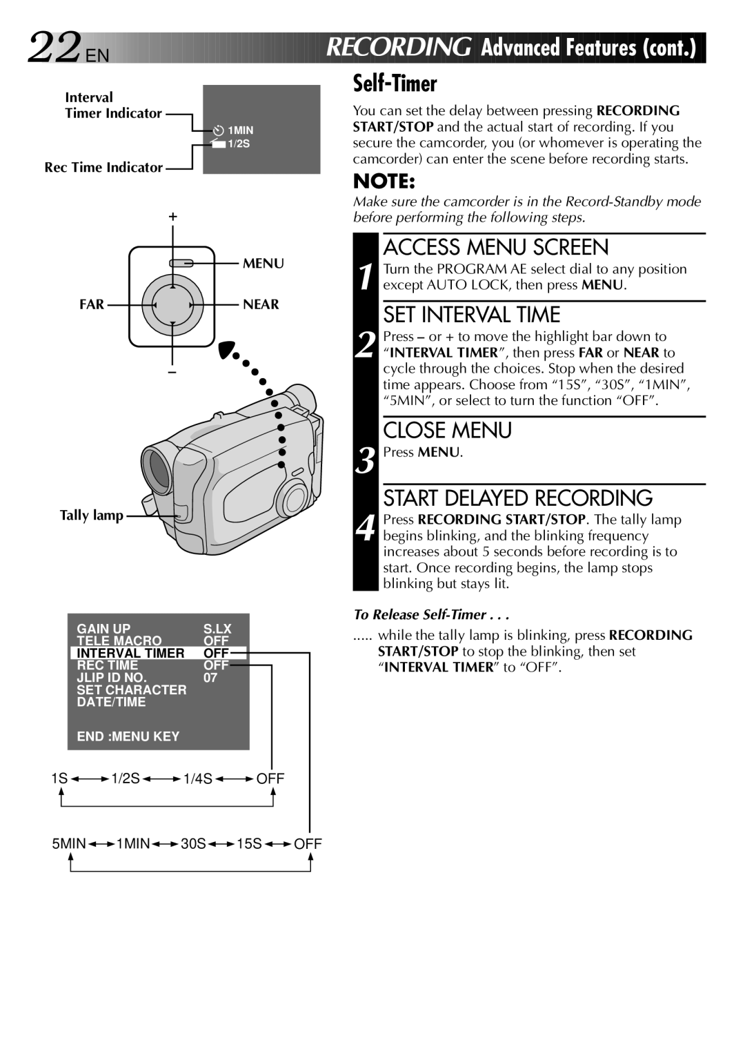 JVC LYT0002-025A, GR-AX275 manual Interval Timer Indicator Rec Time Indicator, Menu Farnear 