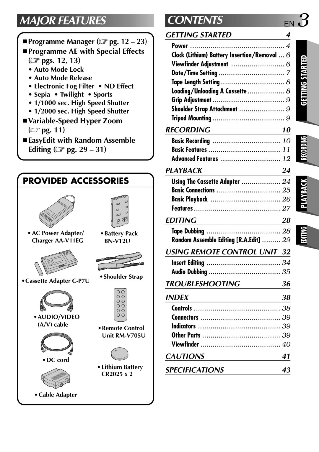 JVC GR-AX275, LYT0002-025A manual Major Features 