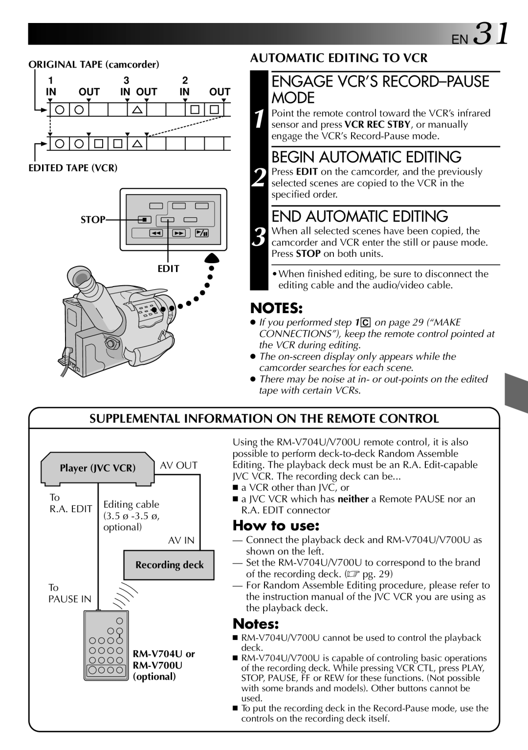 JVC GR-AX275, LYT0002-025A manual Begin Automatic Editing, END Automatic Editing, Edited Tape VCR Stop 