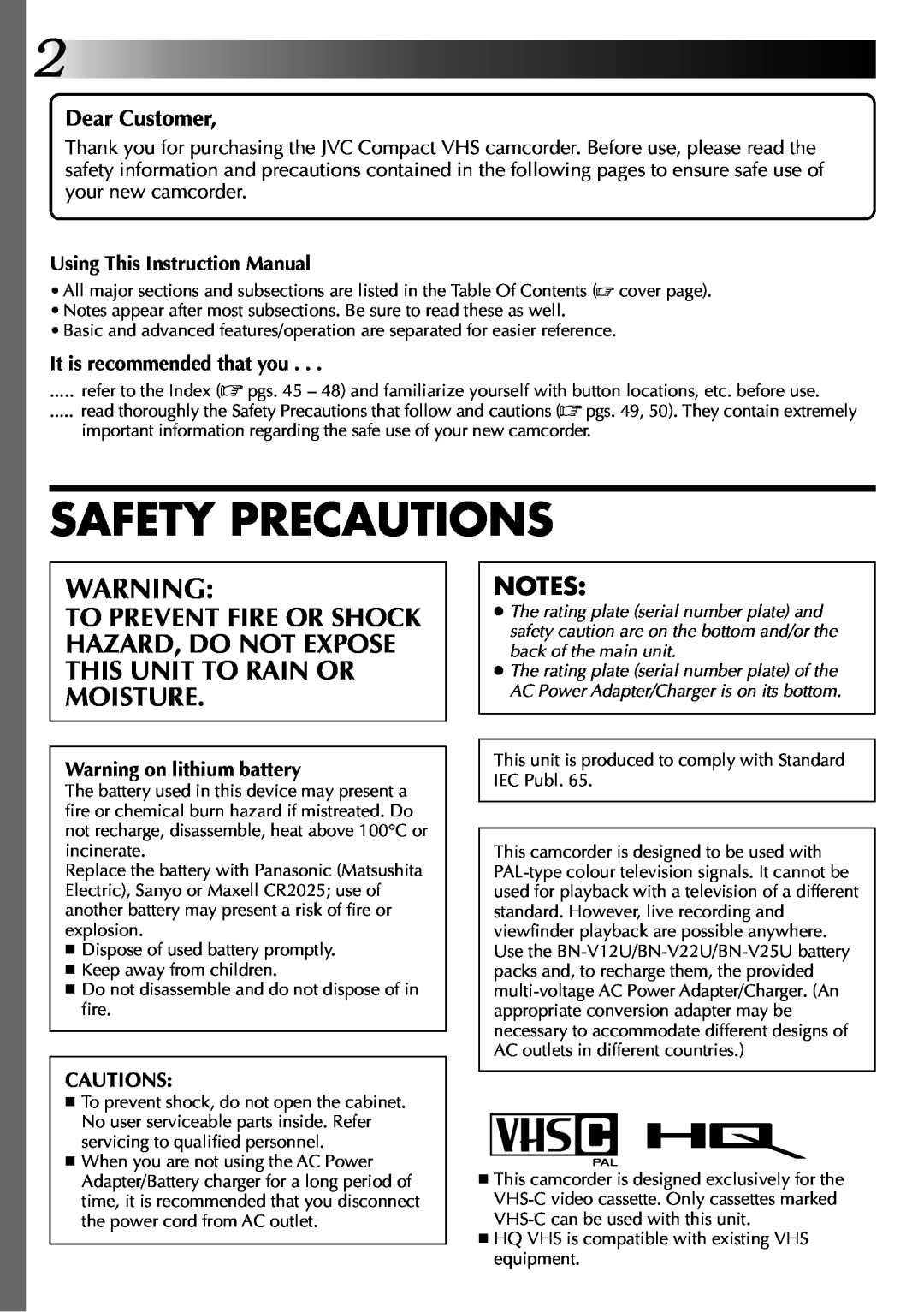 JVC LYT0002-048A Dear Customer, Safety Precautions, Using This Instruction Manual, It is recommended that you, Cautions 