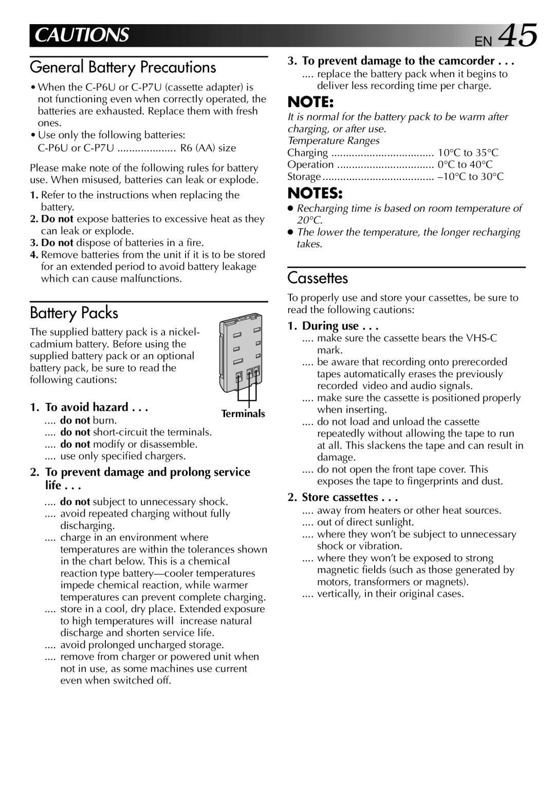 JVC LYT0002-082A manual To avoid hazard, To prevent damage and prolong service life, To prevent damage to the camcorder 