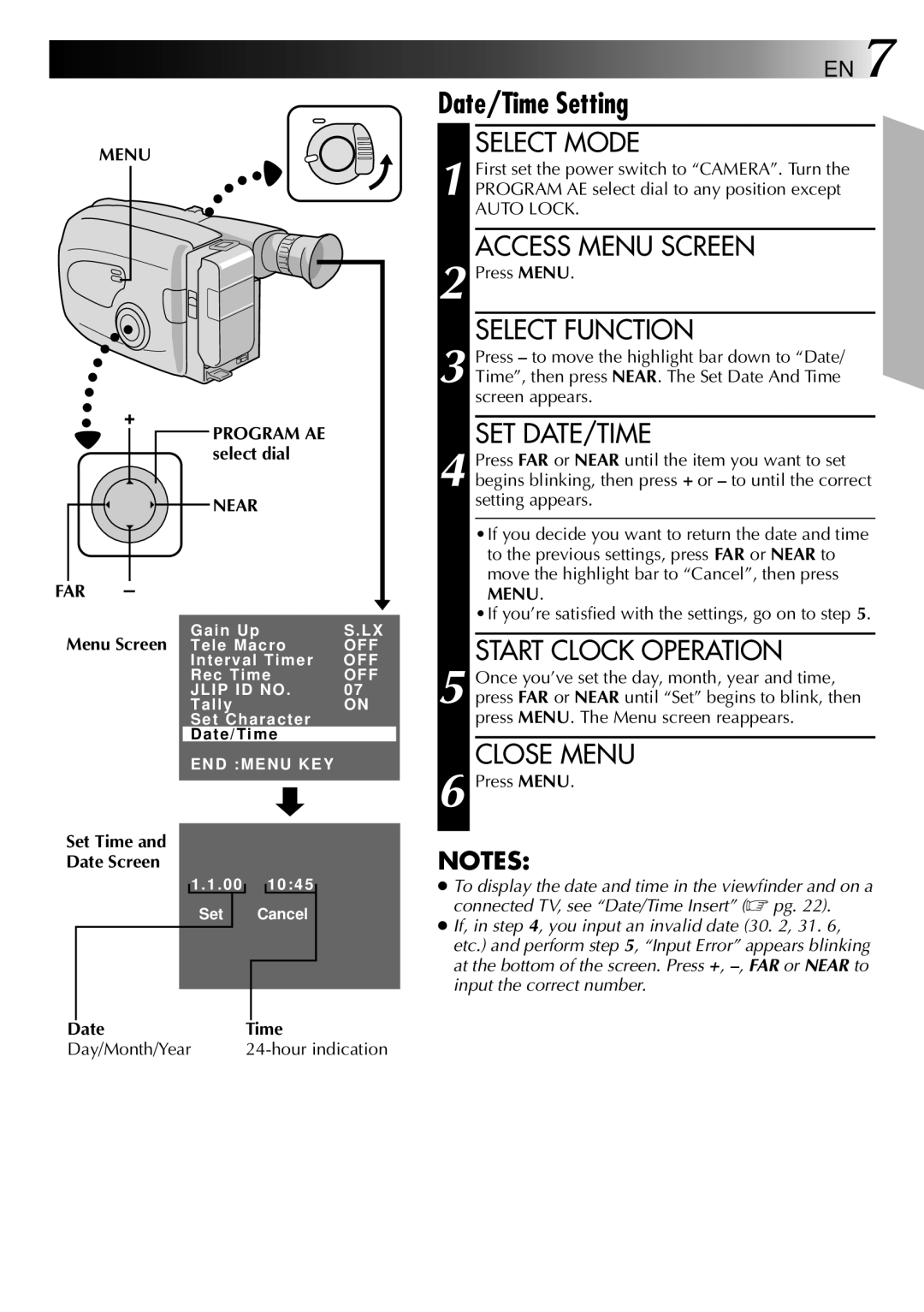 JVC LYT0002-082A manual Start Clock Operation, Close Menu, Near 