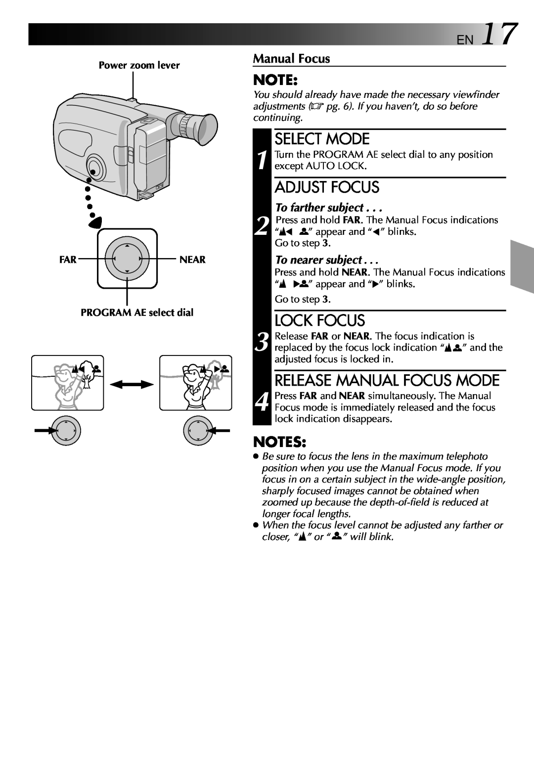 JVC LYT0002-082A manual Power zoom lever FAR NEAR PROGRAM AE select dial 