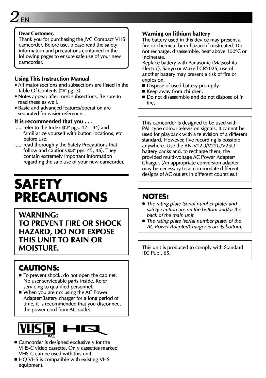 JVC LYT0002-082A Cautions, Safety Precautions, Using This Instruction Manual, It is recommended that you, Dear Customer 