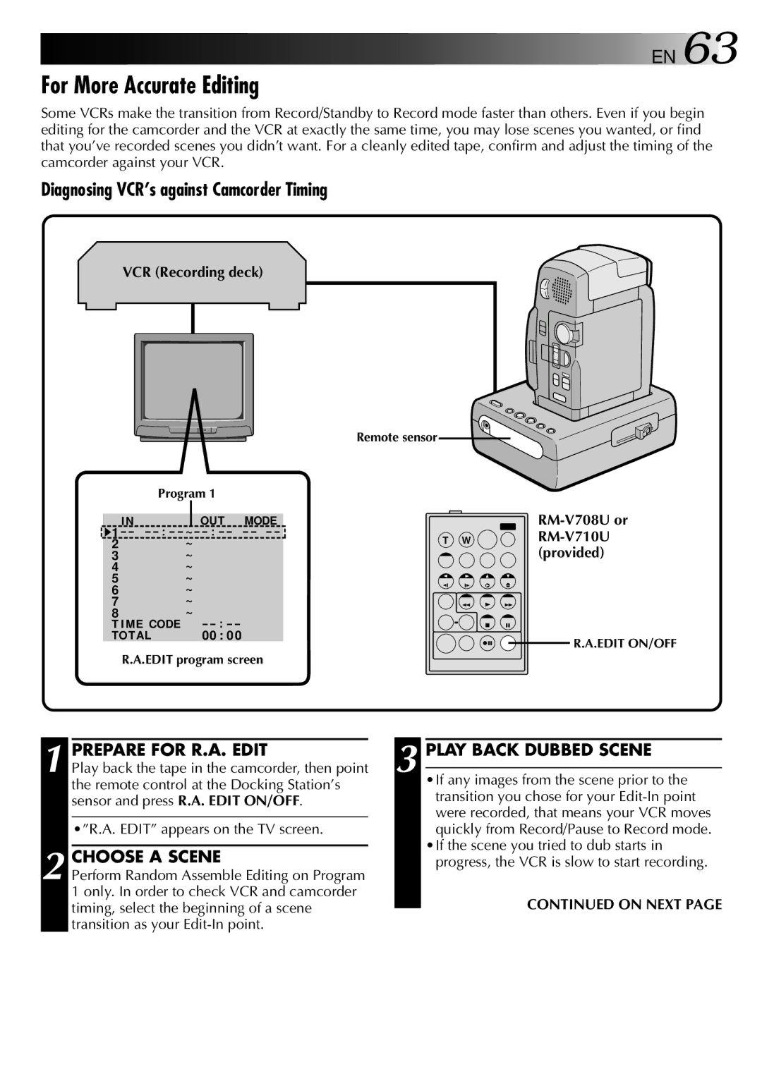 JVC LYT0002-088B For More Accurate Editing, Prepare for R.A. Edit Play Back Dubbed Scene, Choose a Scene, RM-V708U or 