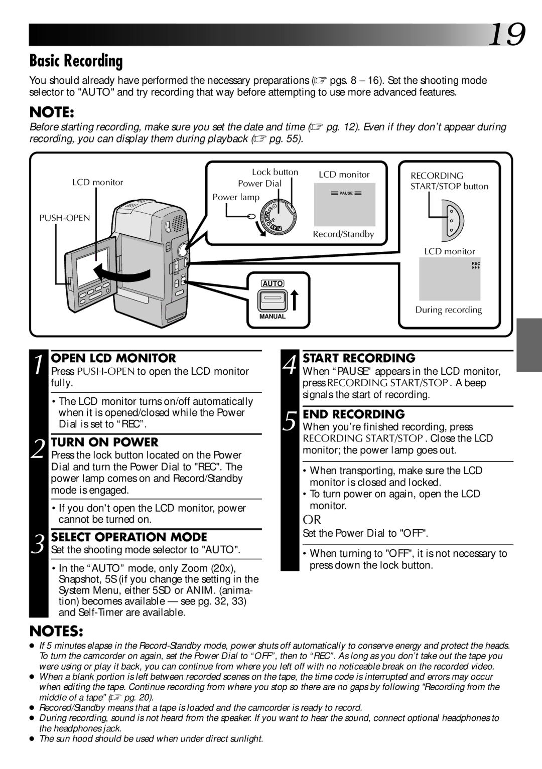 JVC LYT0002-0A1A specifications Basic Recording, Turn on Power, Start Recording, END Recording 