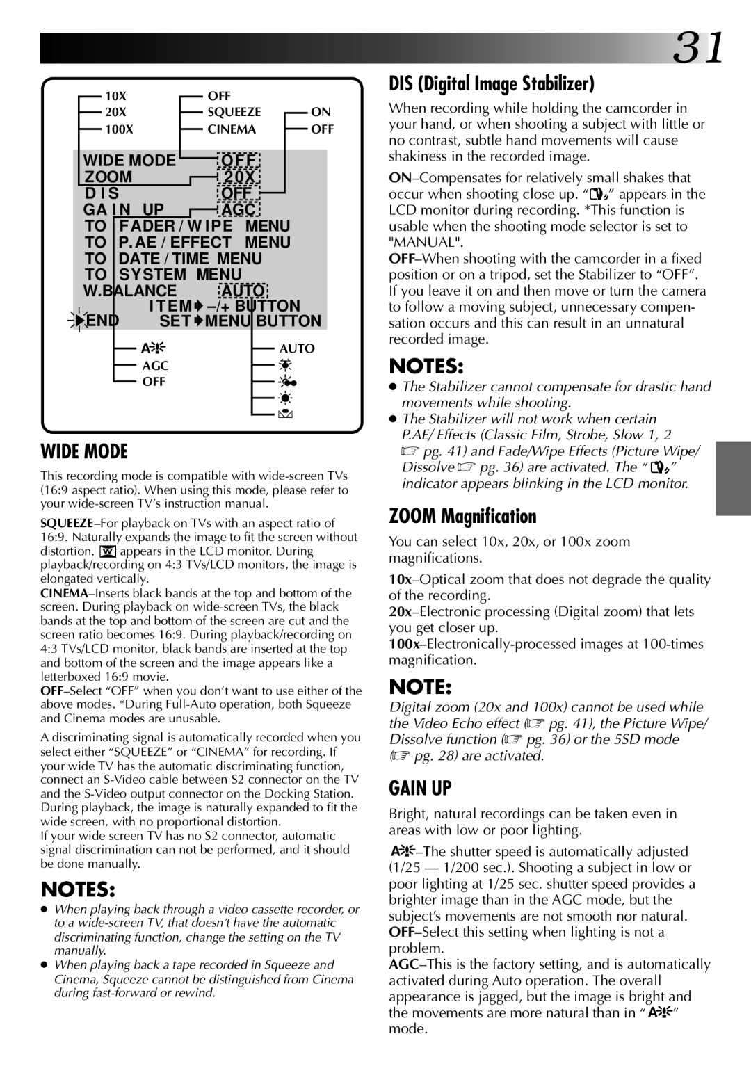 JVC LYT0002-0A1A specifications DIS Digital Image Stabilizer, Zoom Magnification 