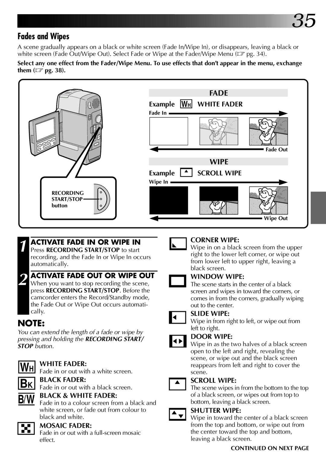 JVC LYT0002-0A1A specifications Fades and Wipes 