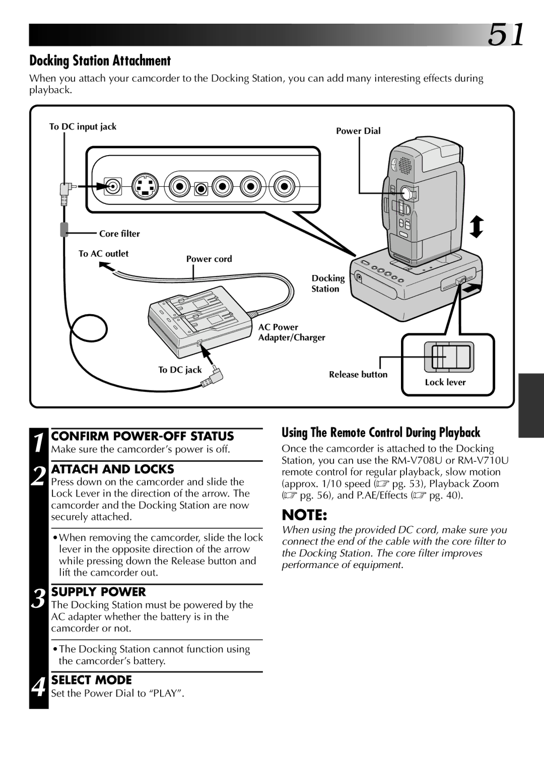 JVC LYT0002-0A1A specifications Docking Station Attachment, Confirm POWER-OFF Status, Attach and Locks 