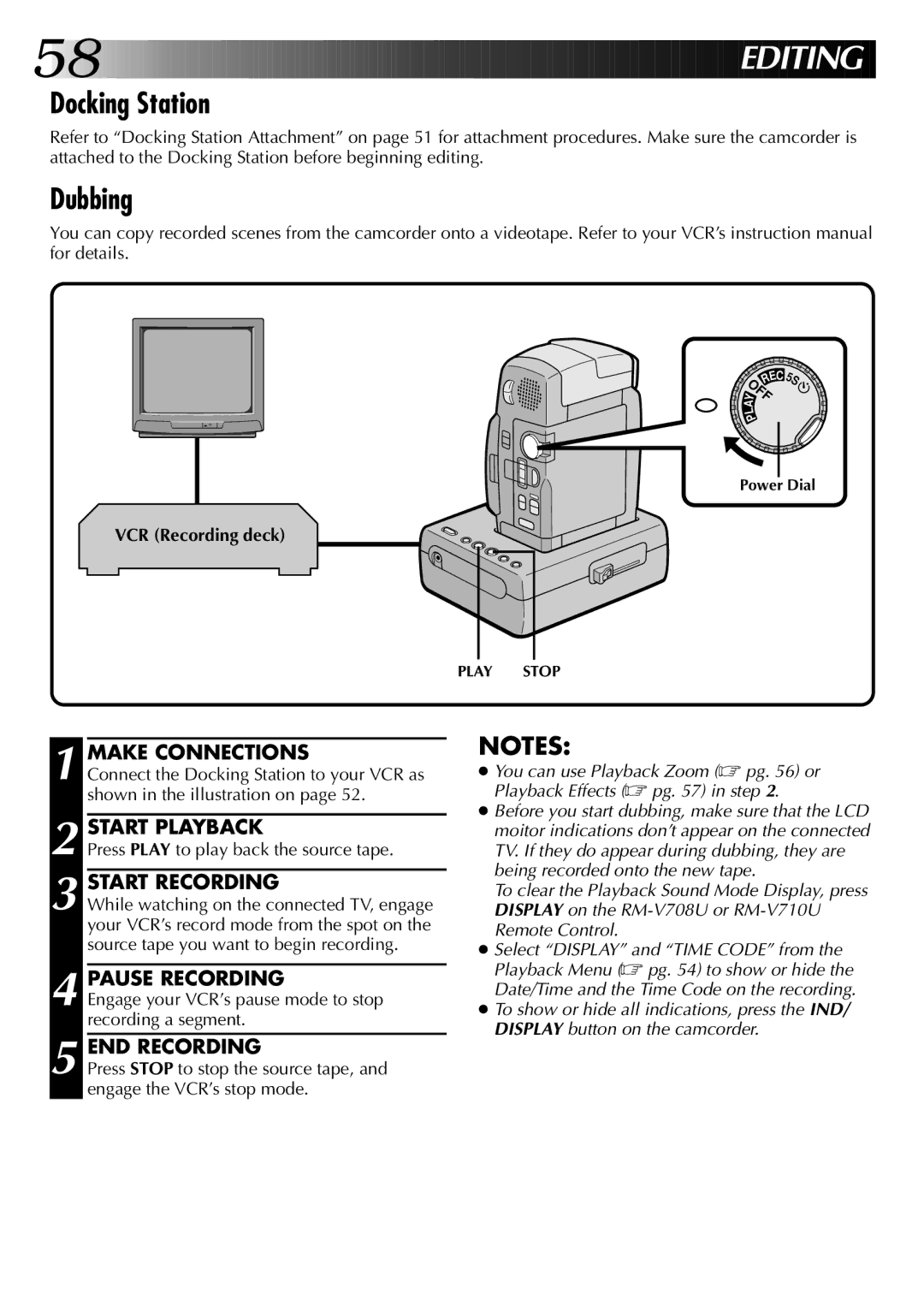 JVC LYT0002-0A1A specifications Docking Station, Dubbing, Make Connections, Pause Recording, VCR Recording deck 