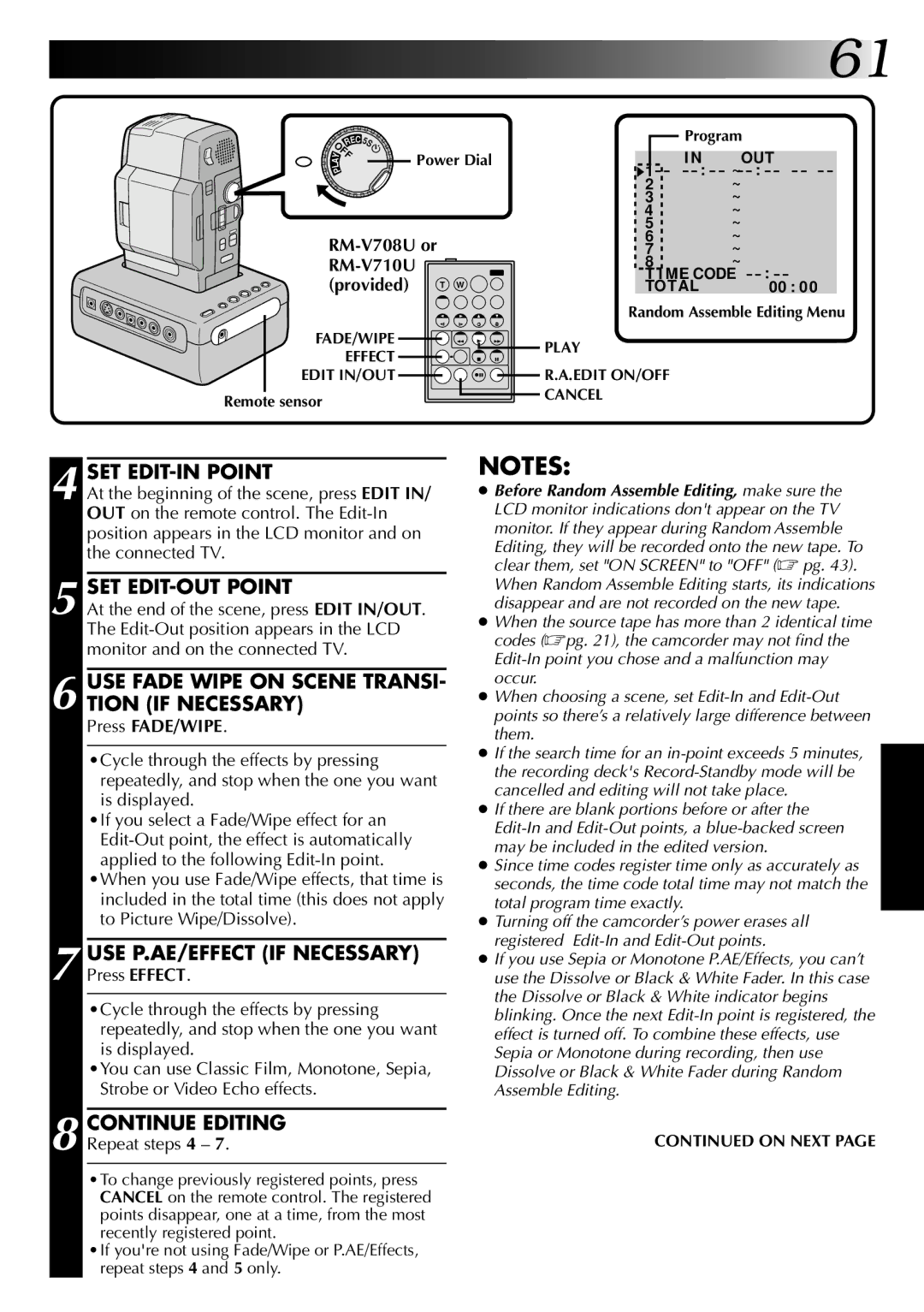 JVC LYT0002-0A1A specifications SET EDIT-IN Point, SET EDIT-OUT Point, USE Fade Wipe on Scene TRANSI- Tion if Necessary 