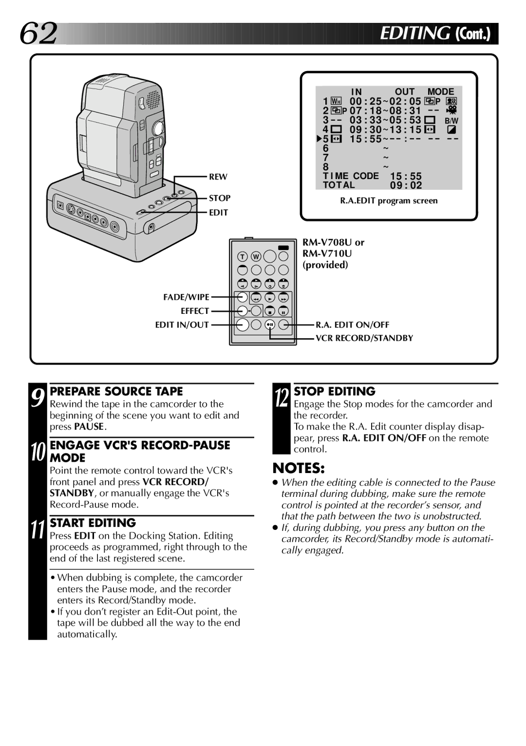 JVC LYT0002-0A1A specifications Engagemode Vcrs RECORD-PAUSE, Start Editing, Stop Editing 