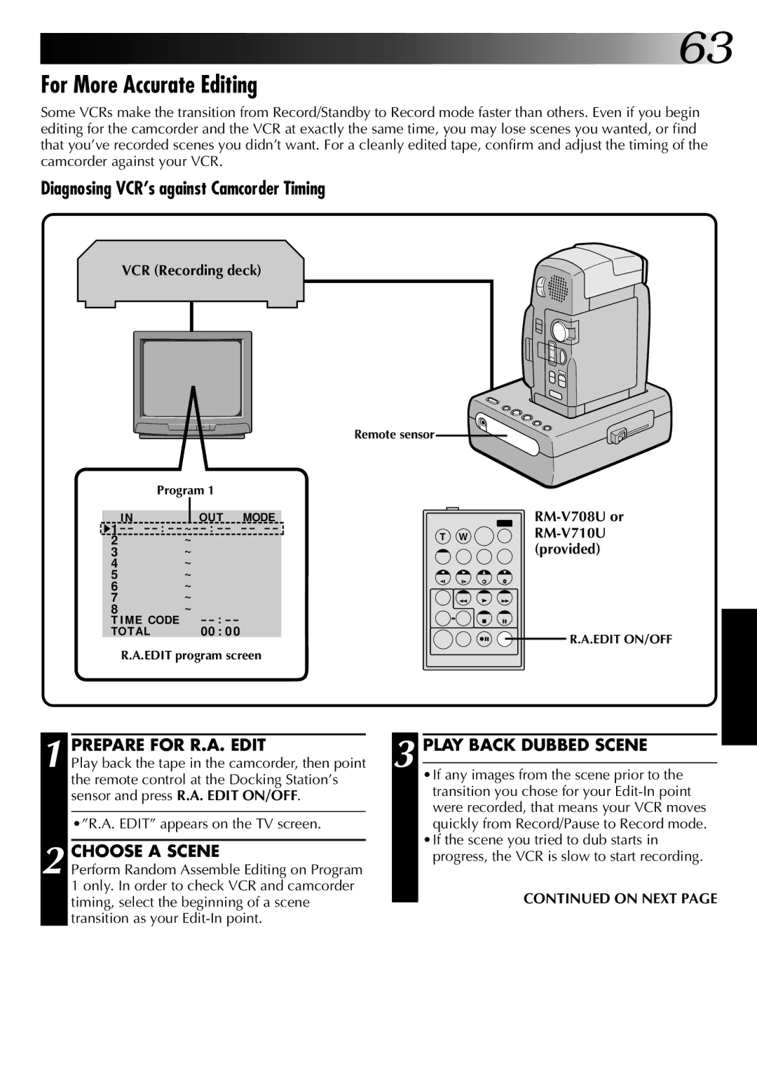 JVC LYT0002-0A1A For More Accurate Editing, Prepare for R.A. Edit Play Back Dubbed Scene, Choose a Scene, RM-V708U or 