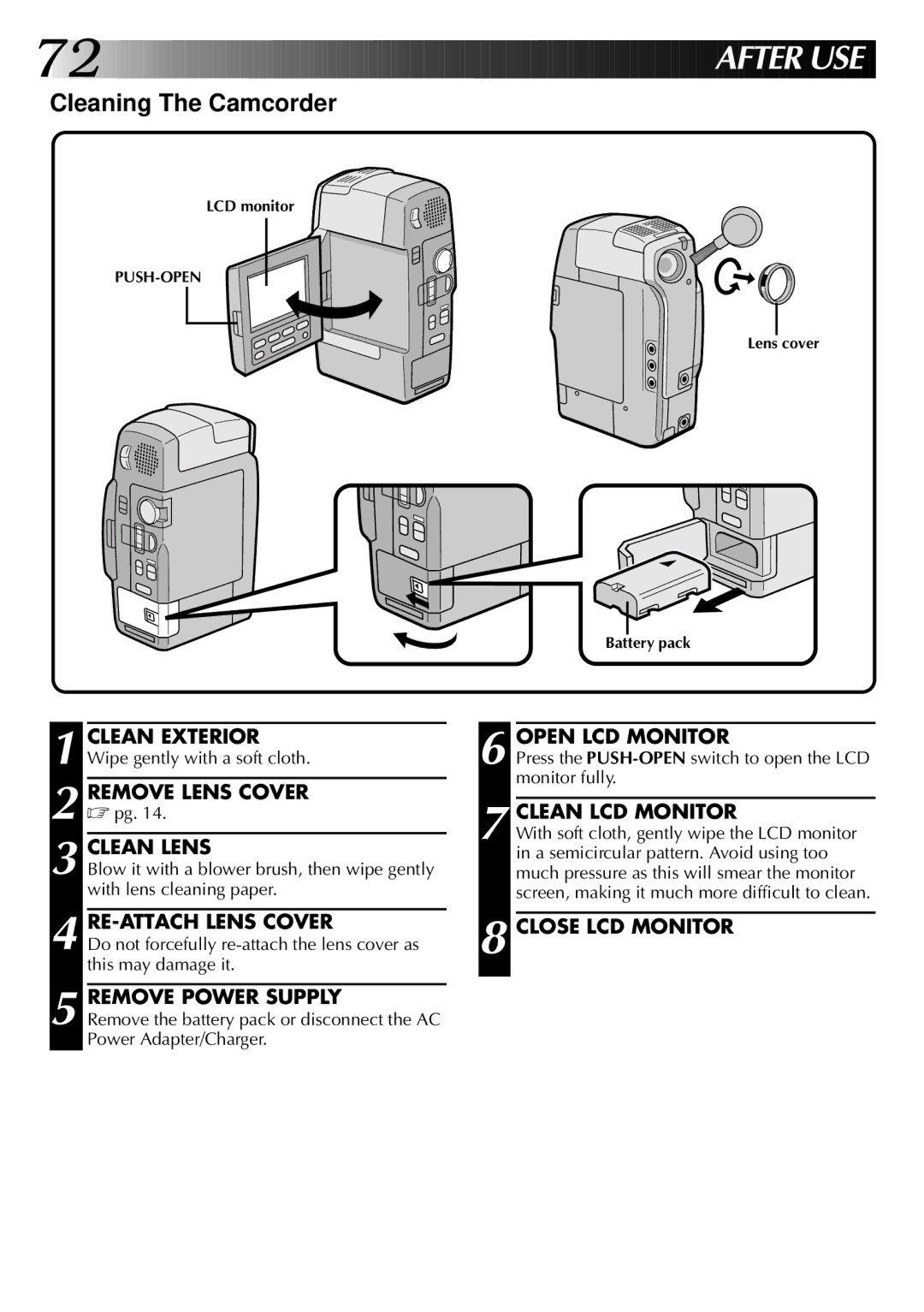 JVC LYT0002-0A1A specifications Cleaning The Camcorder 