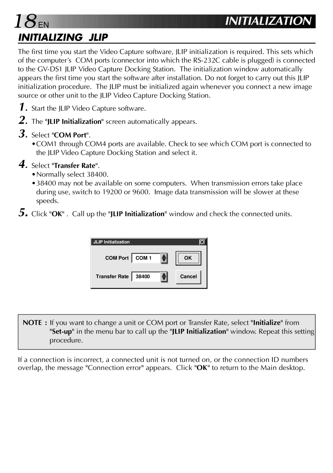 JVC LYT0002-0H6B, 0397MKV*UN*SN manual Initializing Jlip, Select Transfer Rate. Normally select 