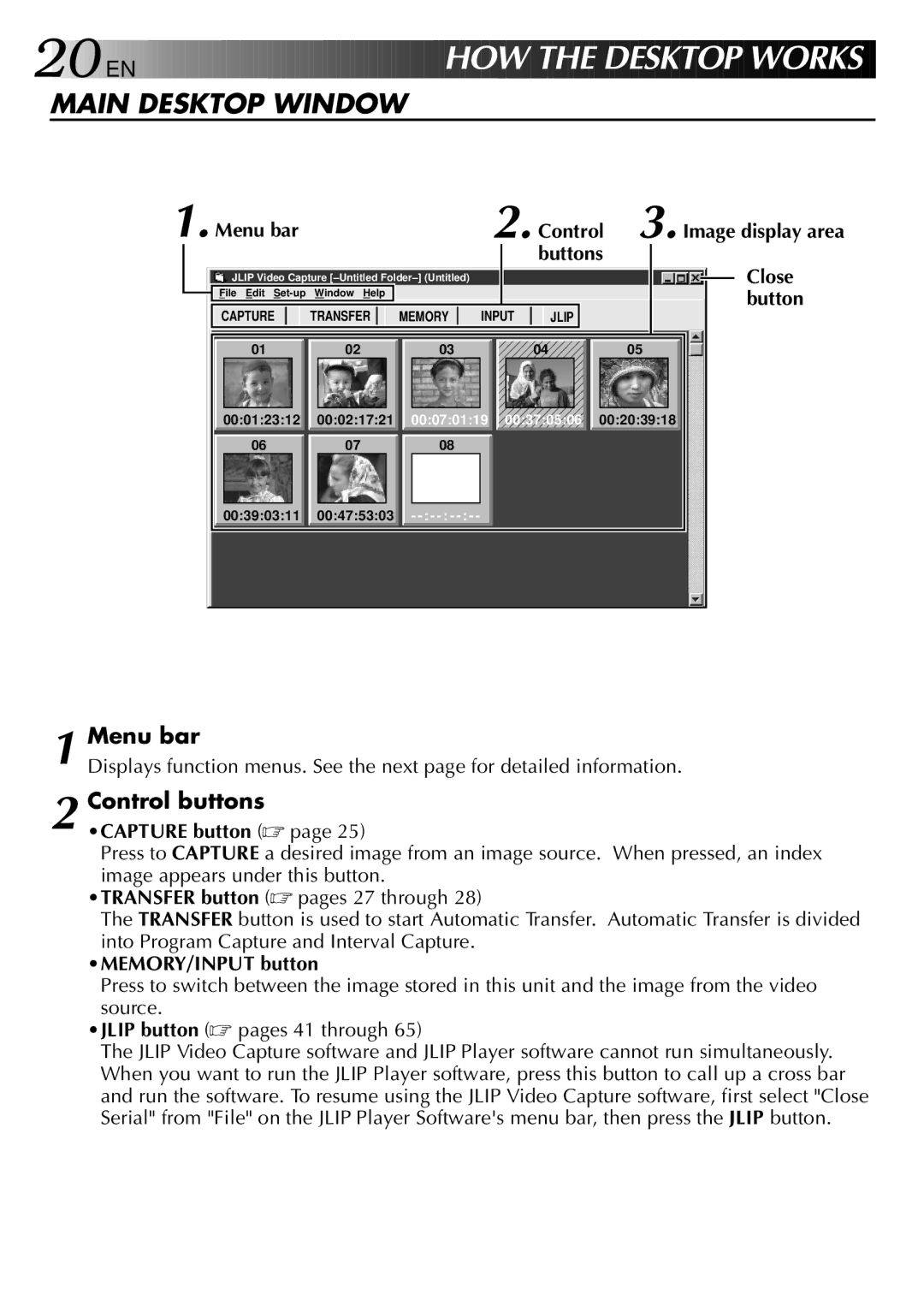 JVC LYT0002-0H6B, 0397MKV*UN*SN manual Main Desktop Window, Menu bar, Control buttons 