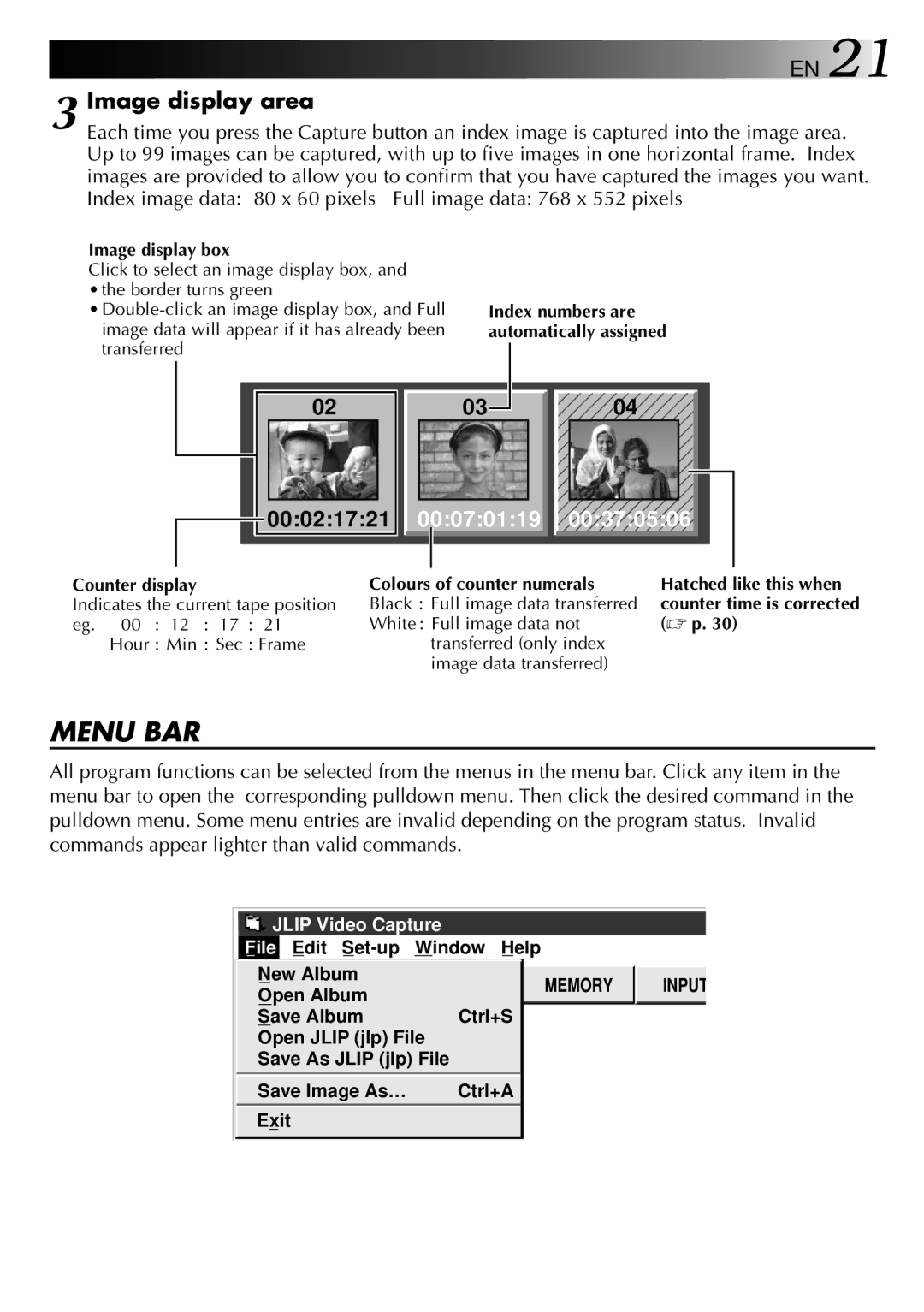 JVC 0397MKV*UN*SN, LYT0002-0H6B manual Menu BAR, Image display area 