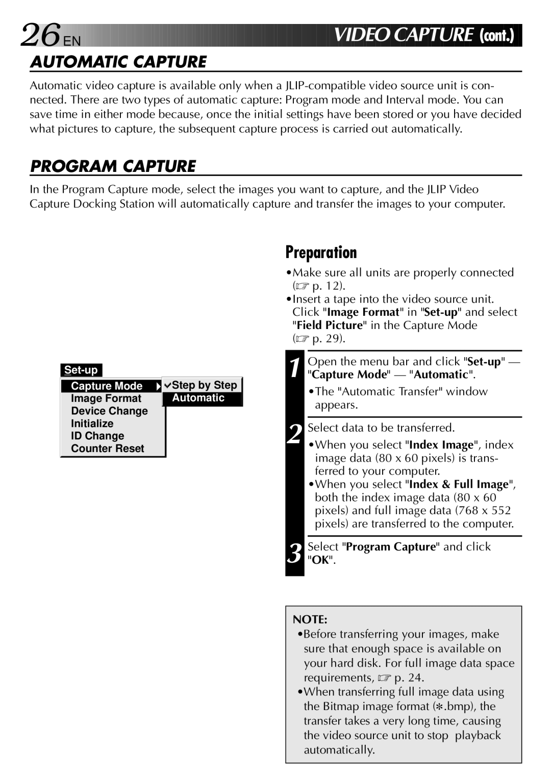 JVC LYT0002-0H6B, 0397MKV*UN*SN manual EN V Ideo CA Pture, Automatic Capture, Program Capture 