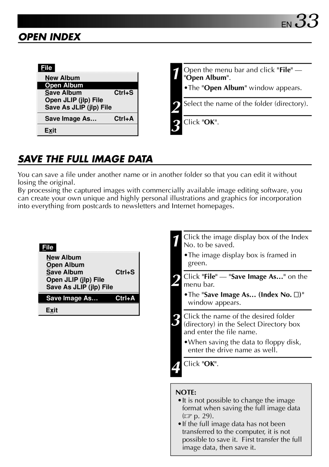 JVC 0397MKV*UN*SN, LYT0002-0H6B manual Open Index, Save the Full Image Data 