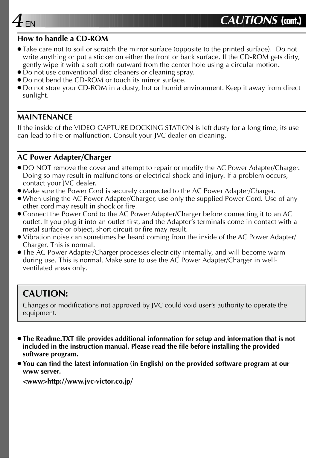 JVC LYT0002-0H6B, 0397MKV*UN*SN manual How to handle a CD-ROM, Maintenance, AC Power Adapter/Charger 