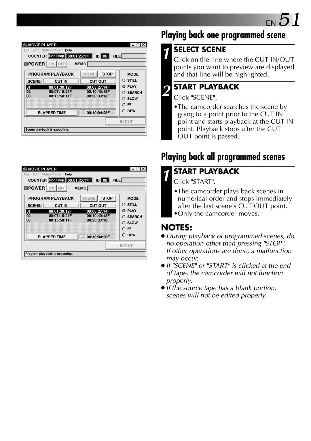 JVC 0397MKV*UN*SN, LYT0002-0H6B manual Select Scene, Start Playback, Click Start, Only the camcorder moves 