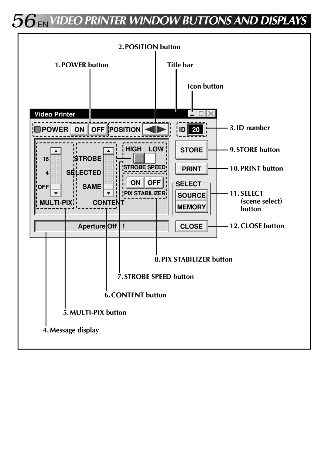 JVC LYT0002-0H6B, 0397MKV*UN*SN manual Position button Power button, Icon button, Store button, Print button 