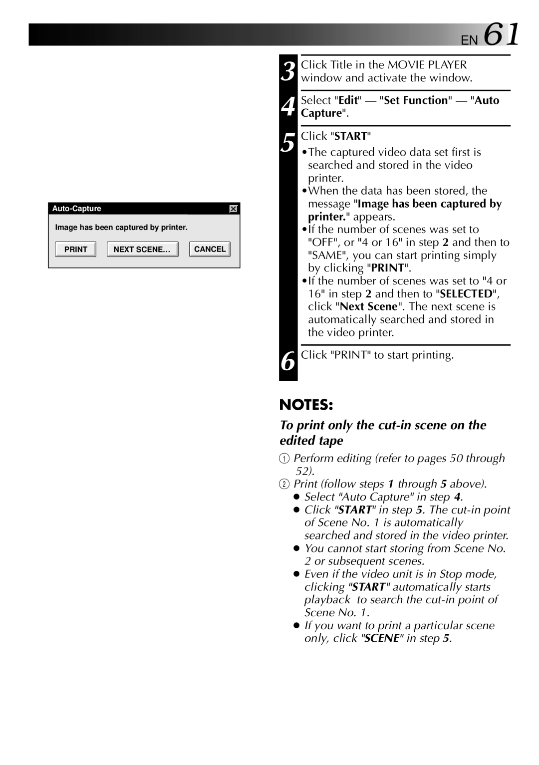 JVC 0397MKV*UN*SN, LYT0002-0H6B manual To print only the cut-in scene on the edited tape 