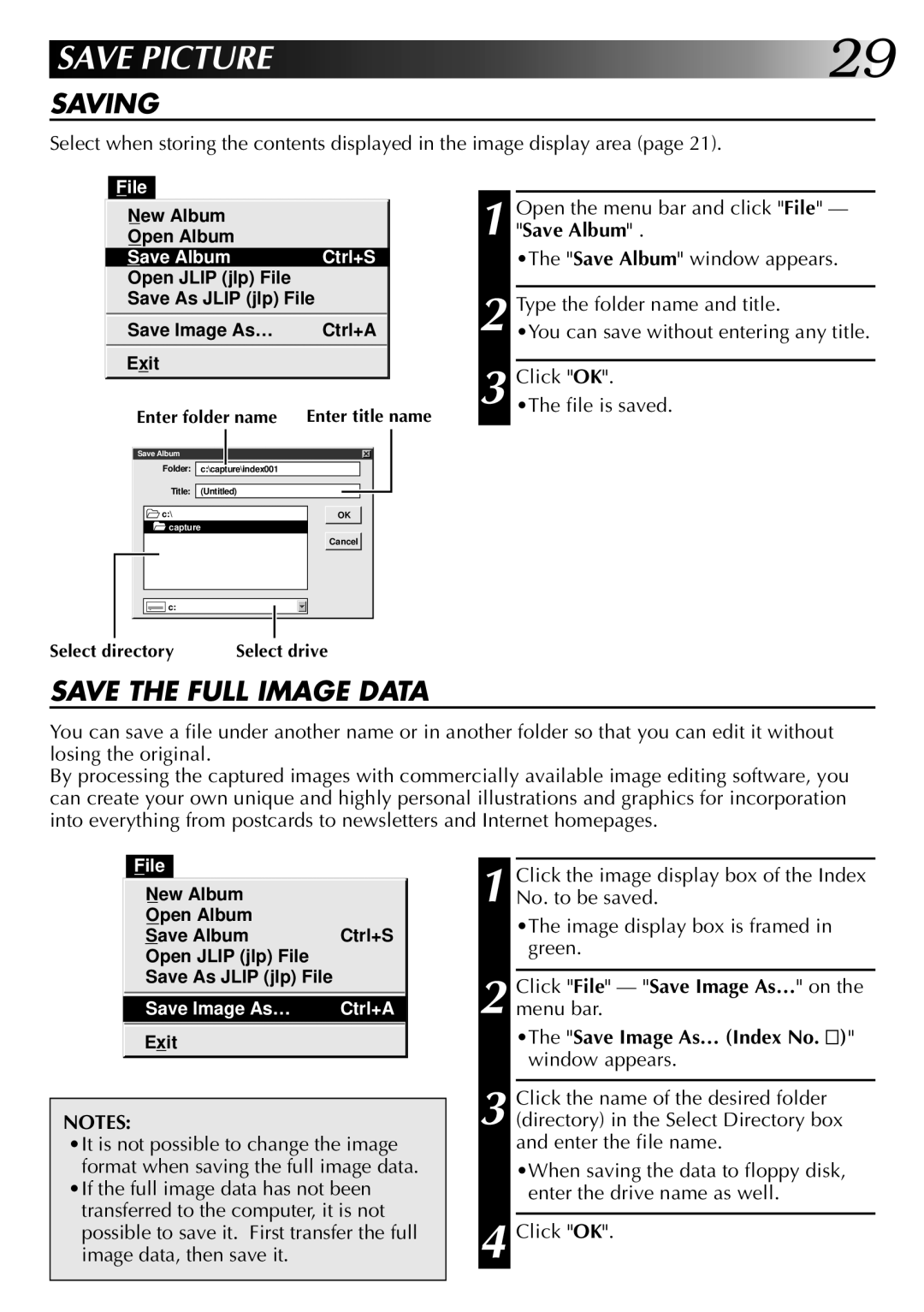 JVC 0397MKV*UN*VP, LYT0002-0J9A manual Saving, Save the Full Image Data 