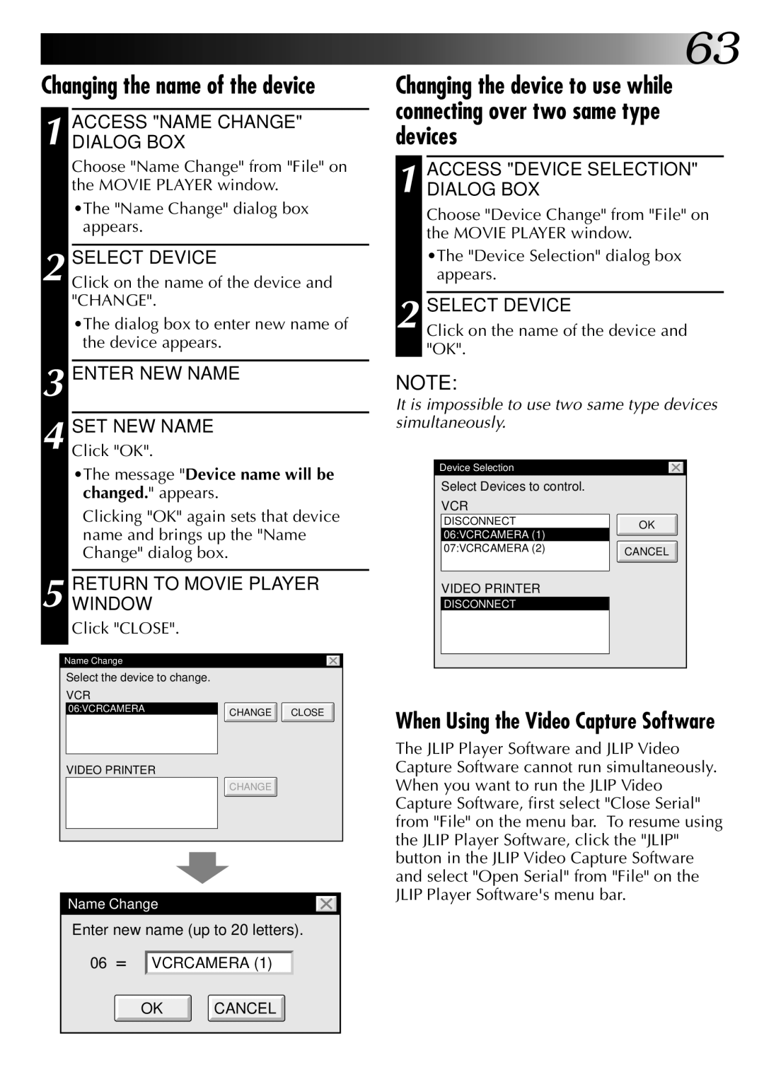 JVC 0397MKV*UN*VP, LYT0002-0J9A Access Name Change Dialog BOX, Enter NEW Name SET NEW Name, Return to Movie Player Window 