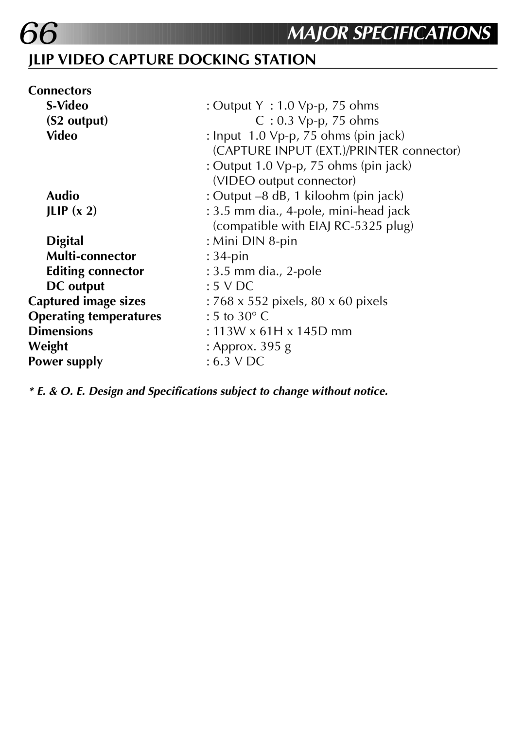 JVC LYT0002-0J9A, 0397MKV*UN*VP manual Ajor Speci Ficat Ions 