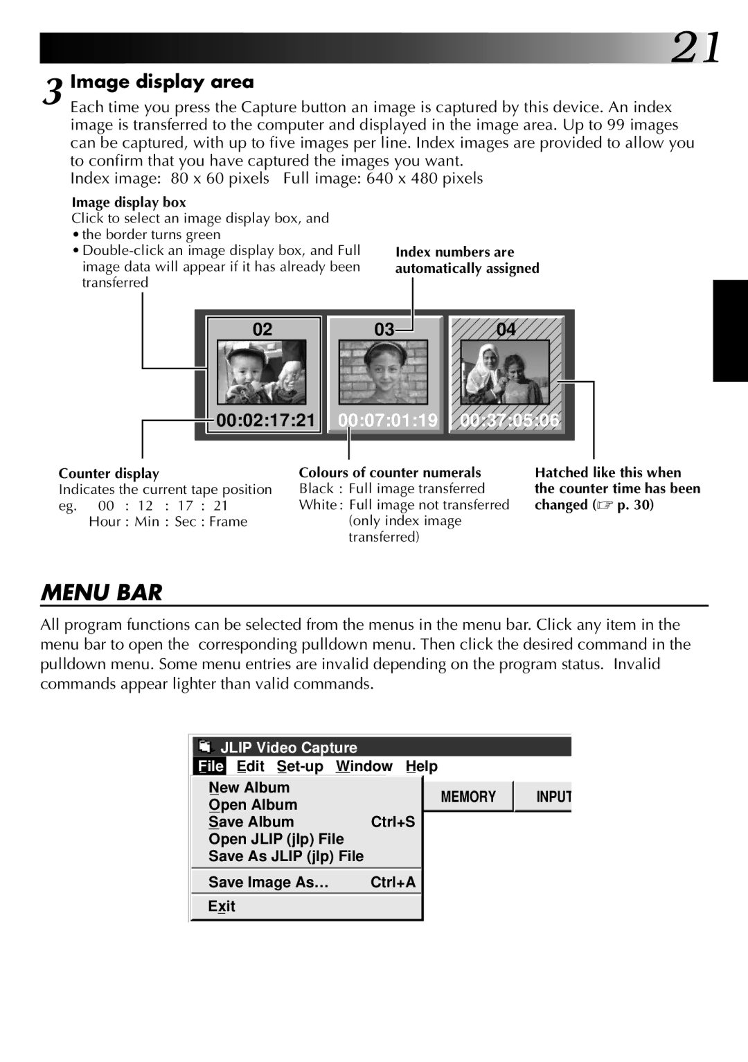 JVC LYT0002-0M1B, GV-DS1, 0397MKV*UN*YP manual Menu BAR, Image display area 