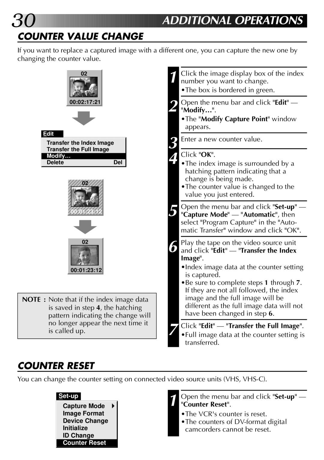 JVC LYT0002-0M1B, GV-DS1 manual Counter Value Change, Counter Reset, Modify Capture Point window appears, Transferred 