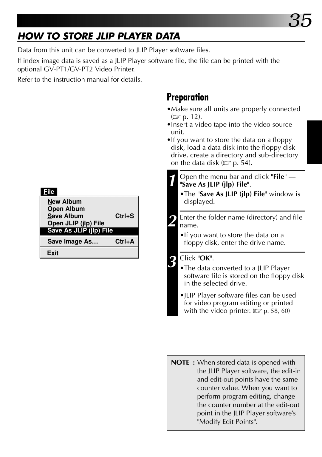 JVC 0397MKV*UN*YP, LYT0002-0M1B, GV-DS1 manual HOW to Store Jlip Player Data, Save As Jlip jlp File window is displayed 