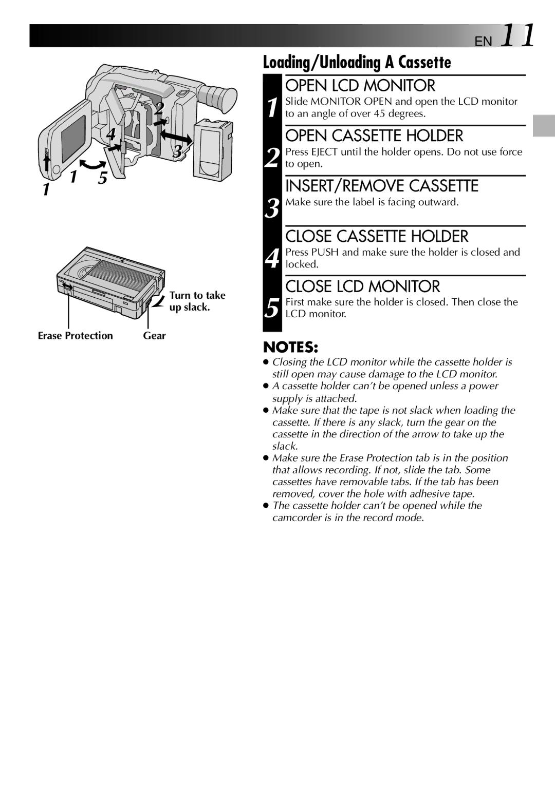 JVC LYT0002-0N4B specifications Loading/Unloading a Cassette 