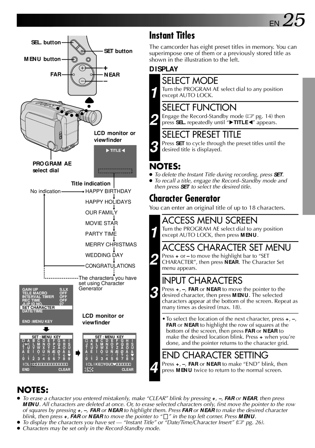 JVC LYT0002-0N4B specifications Instant Titles, Character Generator 