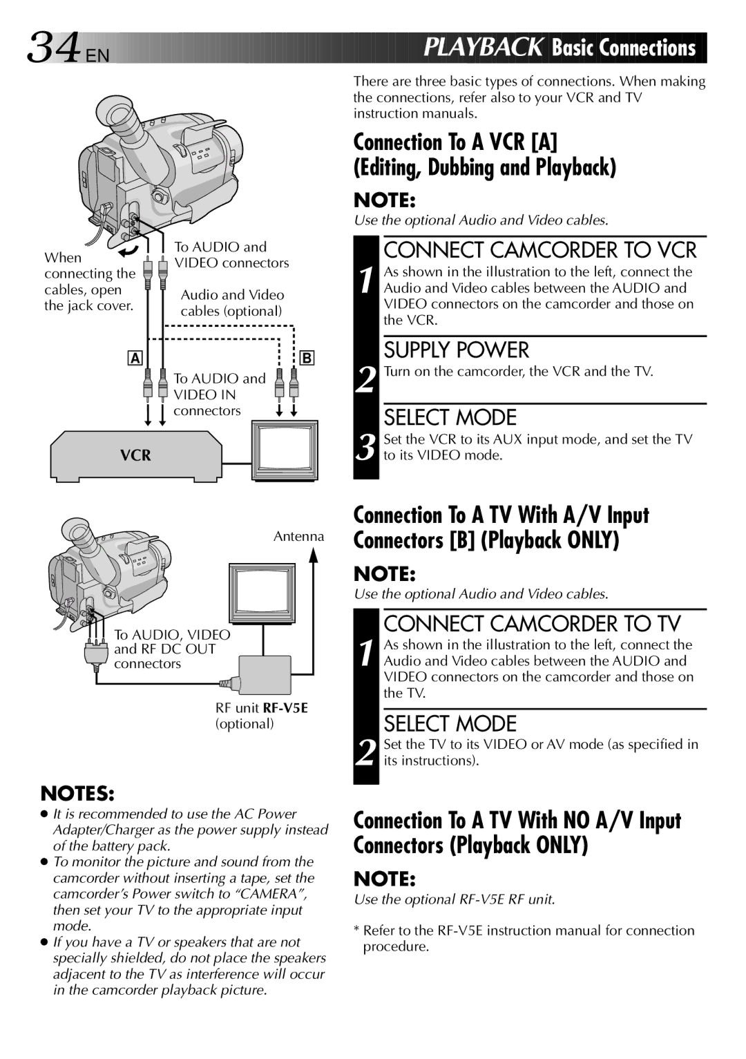 JVC LYT0002-0N4B specifications Connect Camcorder to VCR, Connect Camcorder to TV 