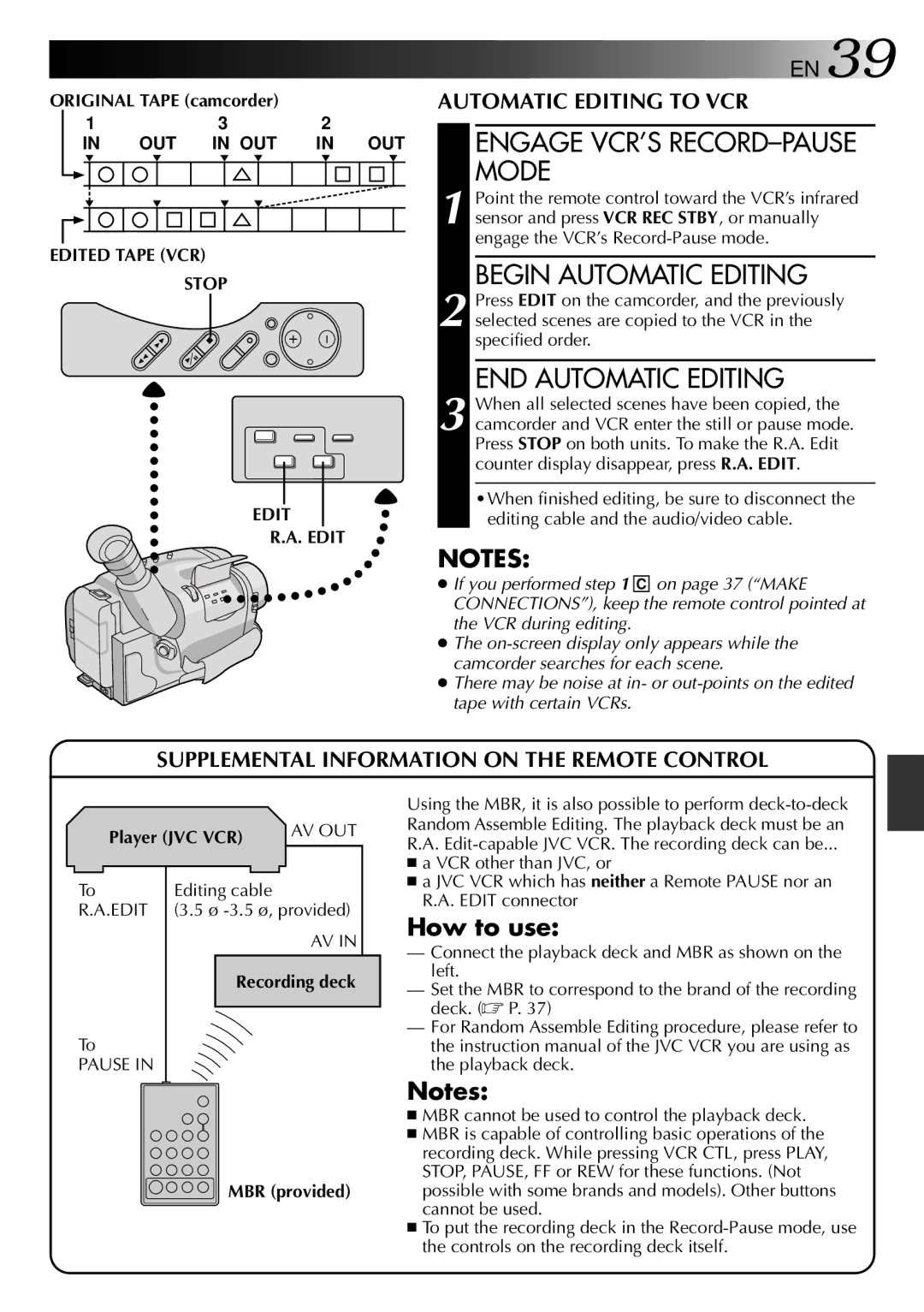 JVC LYT0002-0N4B specifications Begin Automatic Editing, END Automatic Editing, OUT in OUT, Edited Tape VCR Stop 