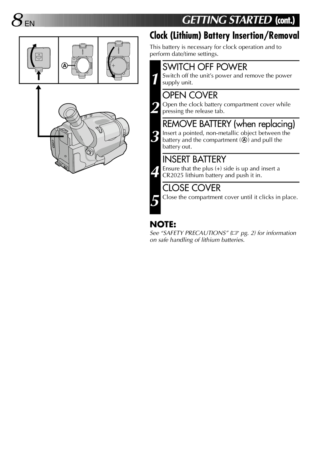 JVC LYT0002-0N4B specifications Insert Battery, Close Cover, Close the compartment cover until it clicks in place 