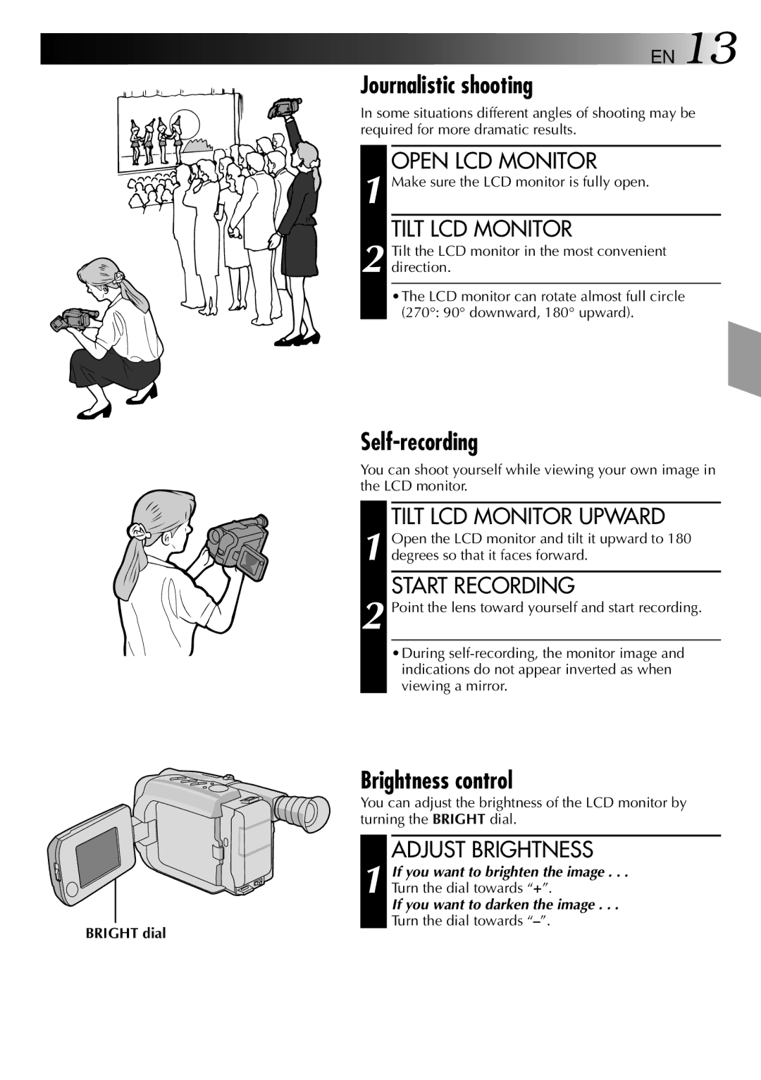 JVC LYT0002-0N5A manual Journalistic shooting, Self-recording, Brightness control 