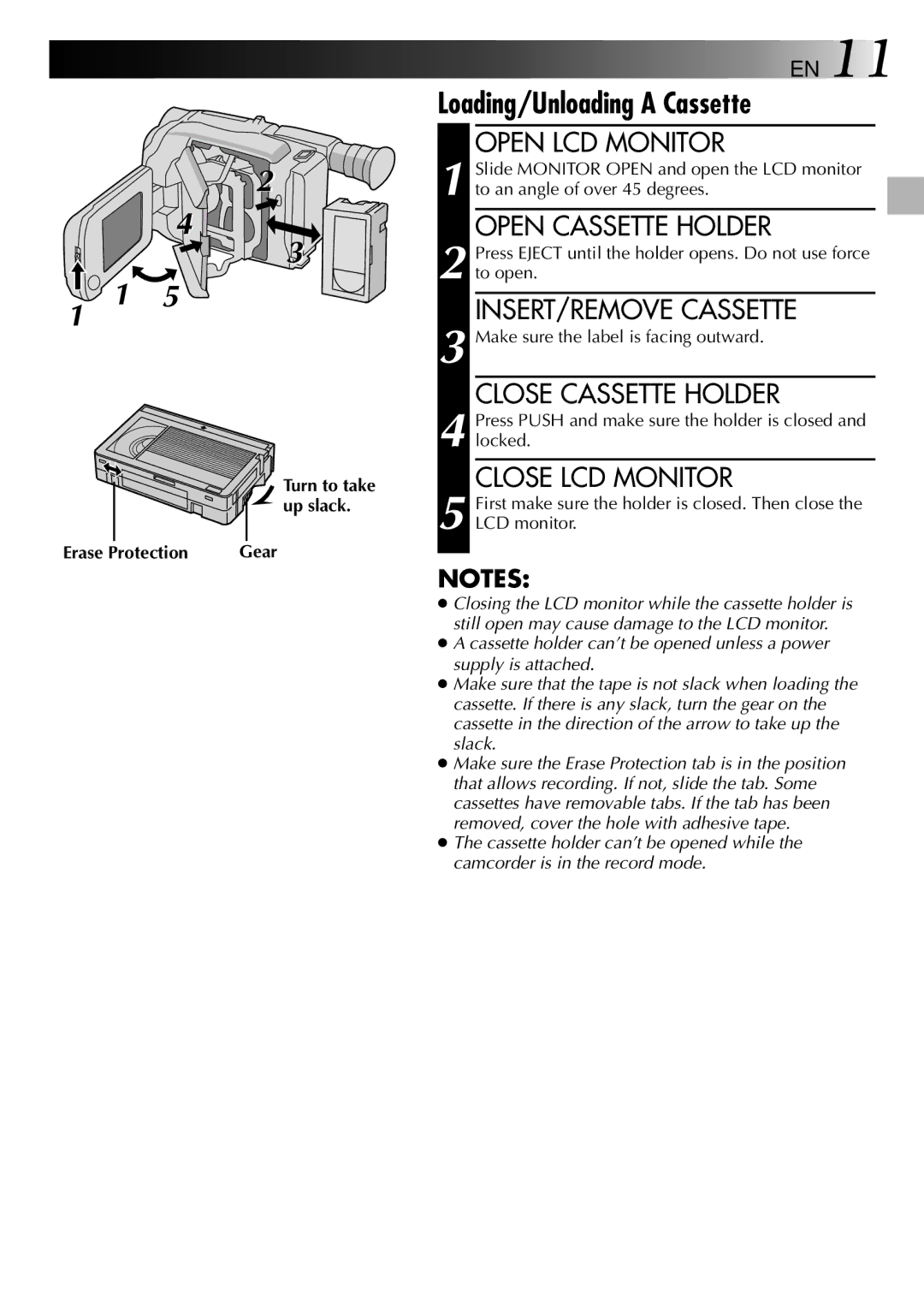 JVC LYT0002-0P1A specifications Loading/Unloading a Cassette 